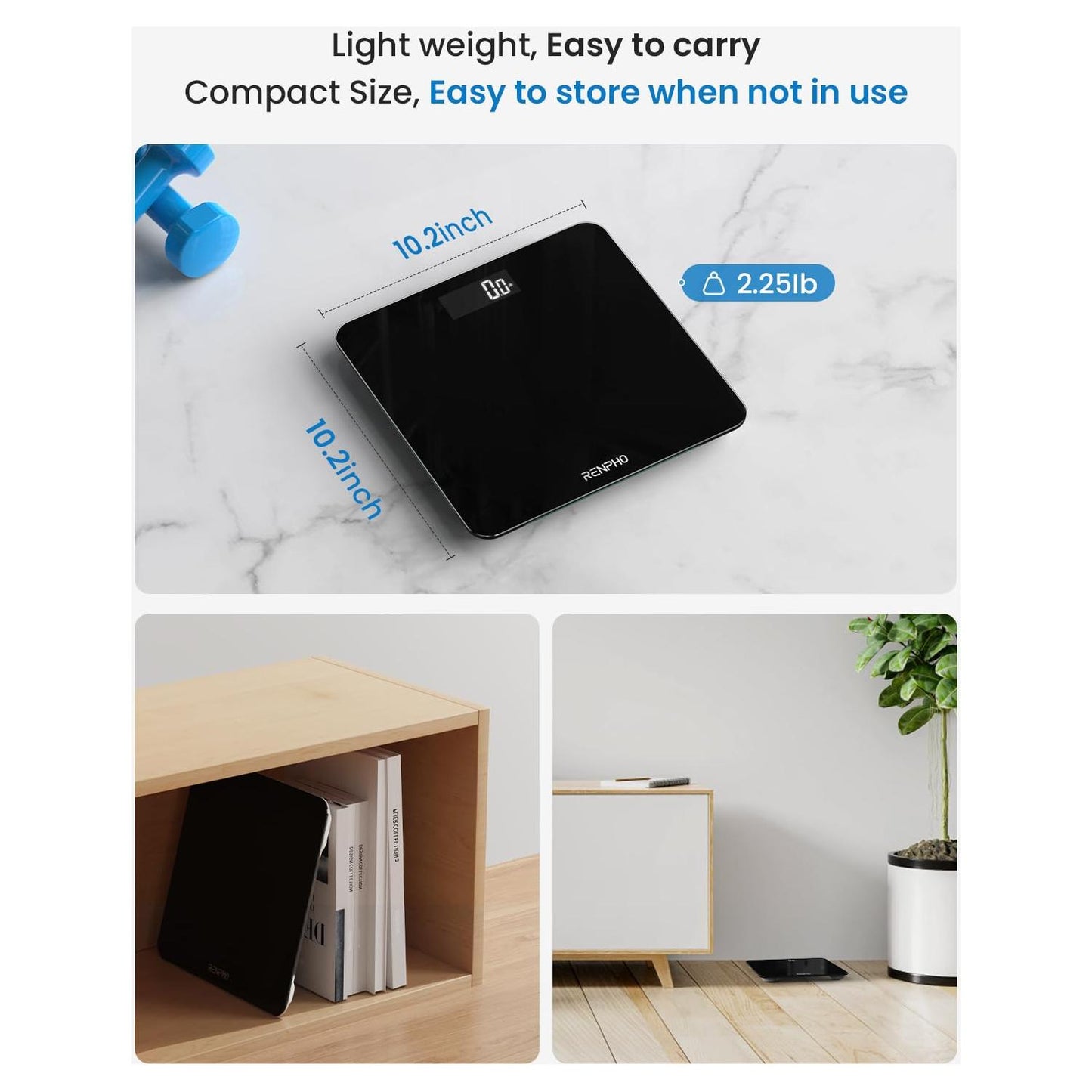 RENPHO Digitale Badkamerweegschaal Weegschaal met Hoge Precisie Voor Het Lichaam met Groot LED-Display, Step-On-Technologie, Capaciteit 180kg / 400lb, Zwart - NLMAX