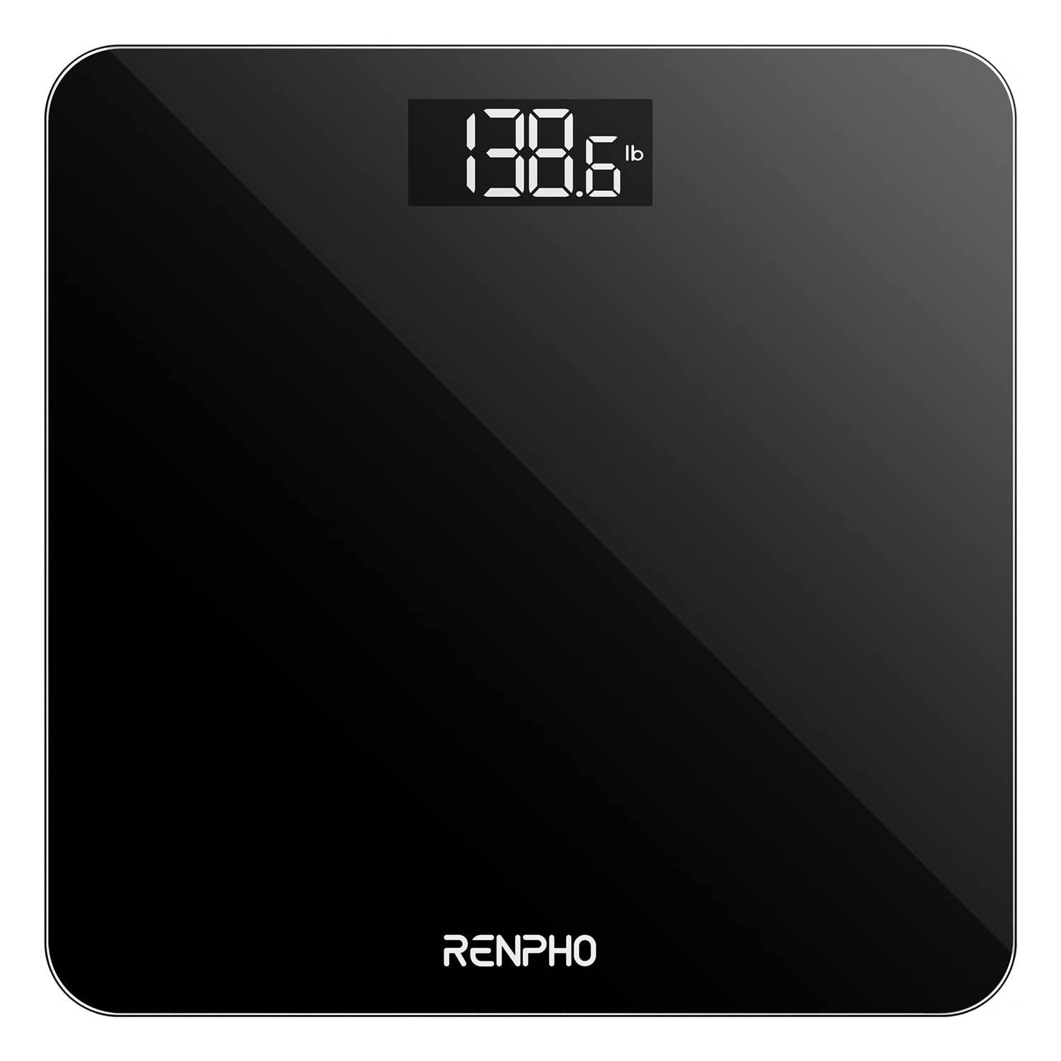 RENPHO Digitale Badkamerweegschaal Weegschaal met Hoge Precisie Voor Het Lichaam met Groot LED-Display, Step-On-Technologie, Capaciteit 180kg / 400lb, Zwart - NLMAX