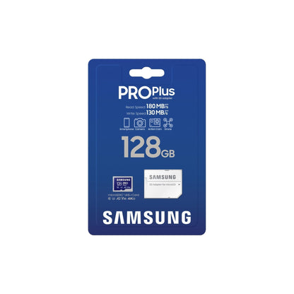 Samsung PRO Plus microSD-geheugenkaart, 128GB, UHS-I U3, Full HD & 4K UHD, 180 MB/s lezen, 130 MB/s schrijven, voor smartphone, drone of action-cam, incl. SD-adapter, MB-MD128SA/EU - NLMAX