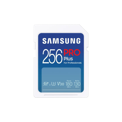 Samsung PRO Plus SD-geheugenkaart, 256 GB, UHS-I U3, Full HD & 4K UHD, 180 MB/s lezen, 130 MB/s schrijven, voor spiegelreflexcamera's en systeemcamera's, MB-SD256S/EU - NLMAX