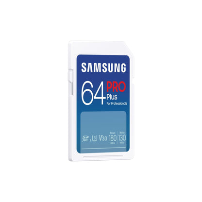 Samsung PRO Plus SD Memory Card, 64GB, UHS-I U3, Full HD & 4K UHD, 180MB/s Read, 130MB/s Write, for SLR Cameras and System Cameras, MB-SD64S/EU - NLMAX