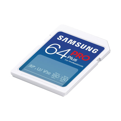 Samsung PRO Plus SD Memory Card, 64GB, UHS-I U3, Full HD & 4K UHD, 180MB/s Read, 130MB/s Write, for SLR Cameras and System Cameras, MB-SD64S/EU - NLMAX