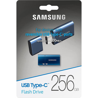 Samsung USB-stick, USB-C, 256GB, 400MB/s lezen, 110MB/s schrijven, USB 3.1 flashdrive voor notebooks, tablets en smartphones, blauw, MUF-256DA/APC - NLMAX