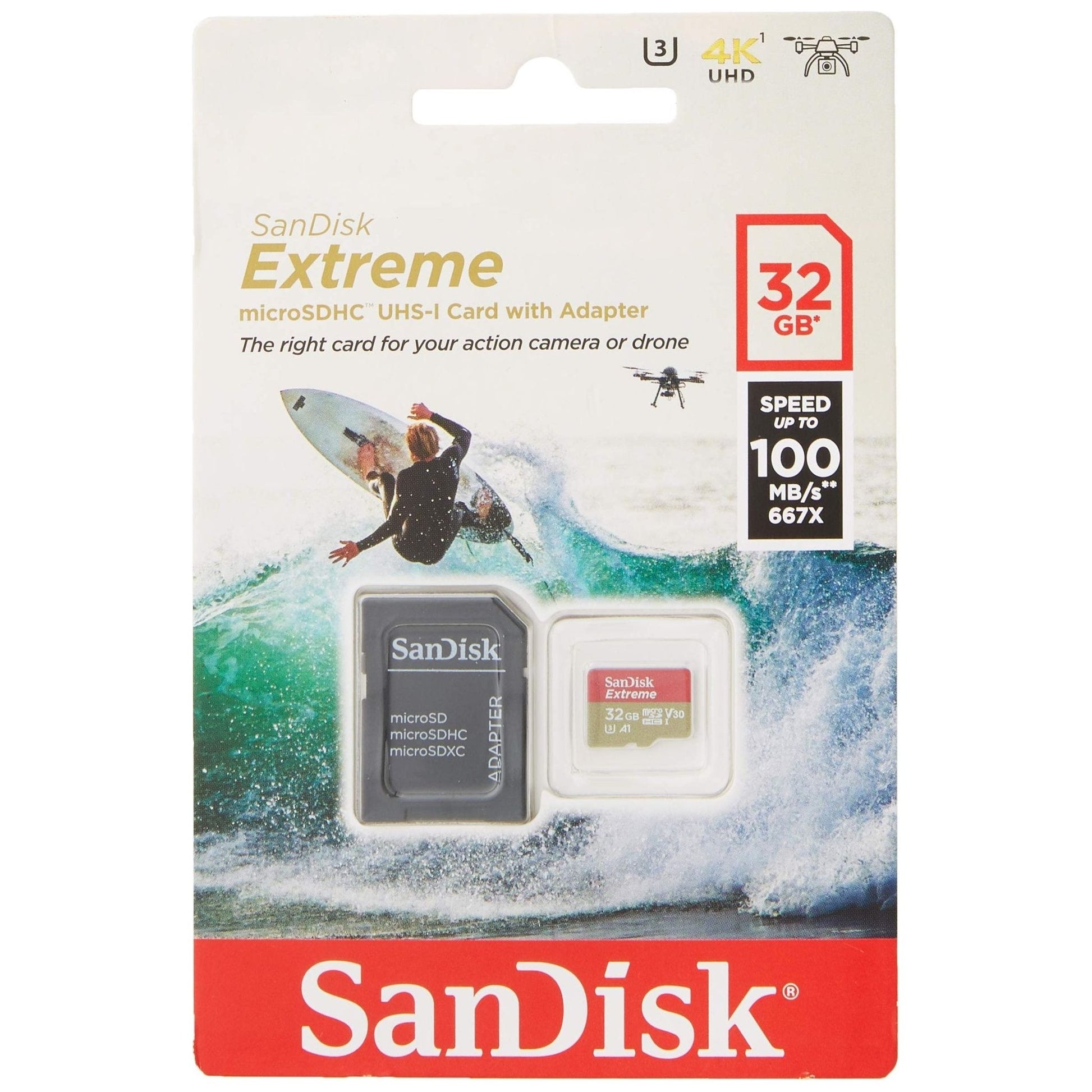 SanDisk Extreme 32 GB microSDhC Memory Card for Action Cameras and Drones with A1 App Performance up to 100 MB/s, Class 10, U3, V30 - NLMAX