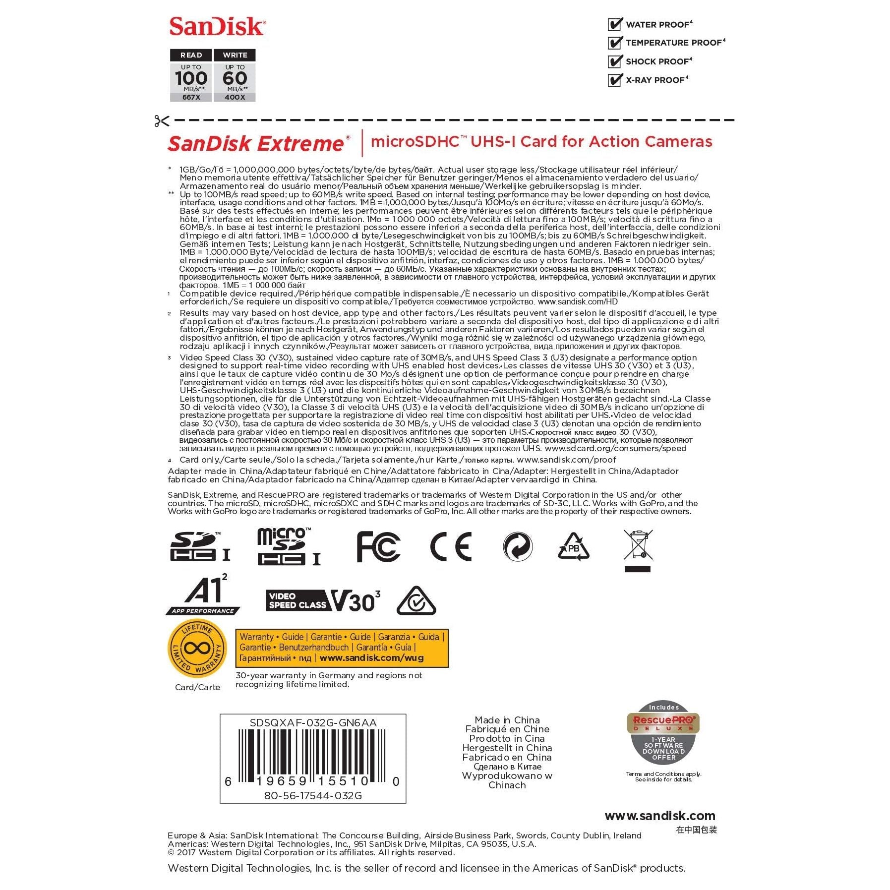SanDisk Extreme 32 GB microSDhC Memory Card for Action Cameras and Drones with A1 App Performance up to 100 MB/s, Class 10, U3, V30 - NLMAX