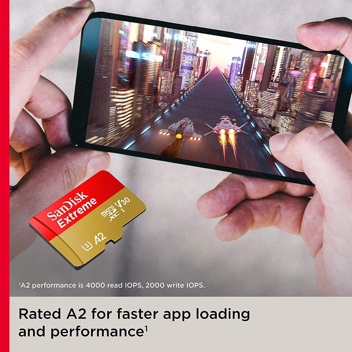 SanDisk Extreme microSDXC-geheugenkaart + SD-adapter met A2 App Performance + Rescue Pro Deluxe, tot 170 MB/s, Klasse 10, UHS-I, U3, V30, Rood/Goud - NLMAX