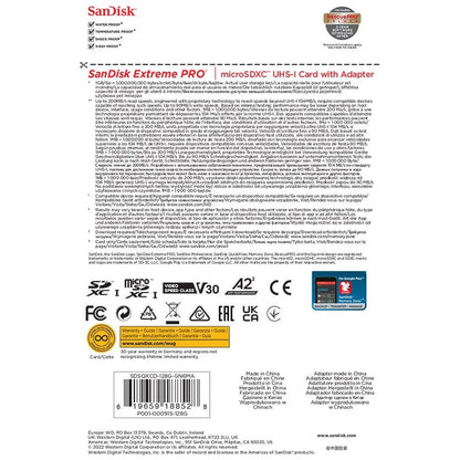 SanDisk Extreme PRO 128GB MicroSDXC UHS‐I Card with SD Adapter (A2 App Performance, 2 Year RescuePRO Deluxe Software, Read Speeds Up to 200MB/s, Class 10, UHS-I, U3, V30, 30 Year Warranty) Black - NLMAX