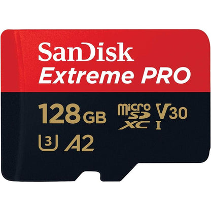 SanDisk Extreme PRO 128GB MicroSDXC UHS‐I Card with SD Adapter (A2 App Performance, 2 Year RescuePRO Deluxe Software, Read Speeds Up to 200MB/s, Class 10, UHS-I, U3, V30, 30 Year Warranty) Black - NLMAX
