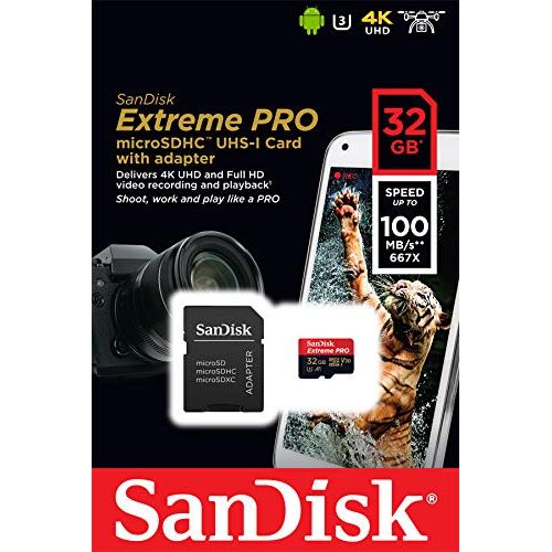 SanDisk Extreme PRO 32 GB MicroSDHC UHS‐I‐Kaart Met SD-Adapter (A1 App Performance, 2 Jaar RescuePRO Deluxe Software, Leessnelheden Tot 100 MB/s, Class 10, UHS-I, U3, V30, 30 Jaar Garantie) Zwart - NLMAX