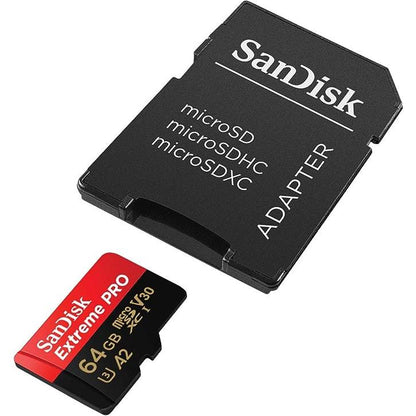 SanDisk Extreme PRO 64 GB MicroSDXC UHS‐I‐Kaart Met SD-Adapter (A2 App Performance, 2 Jaar RescuePRO Deluxe Software, Leessnelheden Tot 200 MB/s, Class 10, UHS-I, U3, V30, 30 Jaar Garantie) Zwart - NLMAX