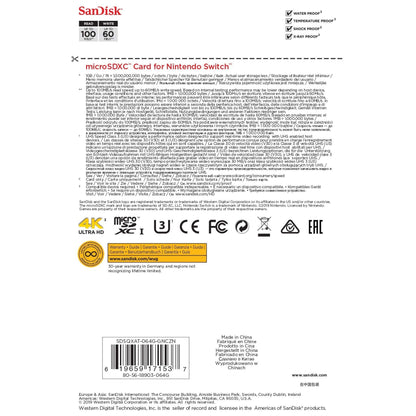 SanDisk MicroSDXC-Kaart Voor Nintendo Switch 64 GB (V30, U3, C10, A1, Leessnelheden Tot 100 MB/s, Van Meerdere Games) - NLMAX