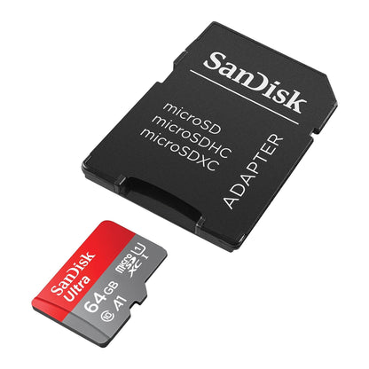 SanDisk Ultra 64 GB microSDXC Memory Card + SD Adapter with A1 App Performance Up to 120 MB/s, Class 10, U1, Red/Grey - NLMAX