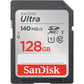 SanDisk Ultra SDXC UHS-I-Kaart 128 GB (Full HD-Video’s, UHS-I-Videoprestaties, Leessnelheden Tot 140 MB/s, Bestand Tegen Water, Temperatuurschommelingen, 10 Jaar Beperkte Garantie) - NLMAX
