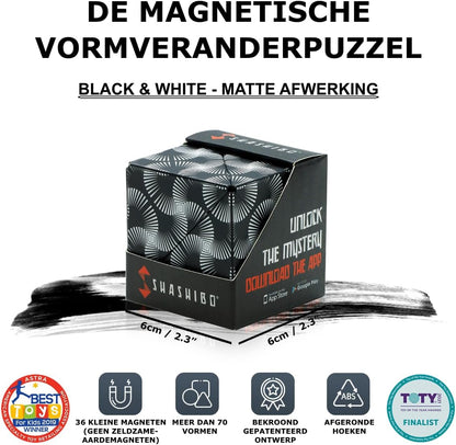 SHASHIBO Vormveranderende Friemelkubus - Bekroonde, Gepatenteerde Stress Kubus met 36 Zeldzame-Aardemagneten - Magische Kubus Shashibo 3D-Kubus Magnetisch Speelgoed - Meer dan 70 Vormen (Black&White) - NLMAX