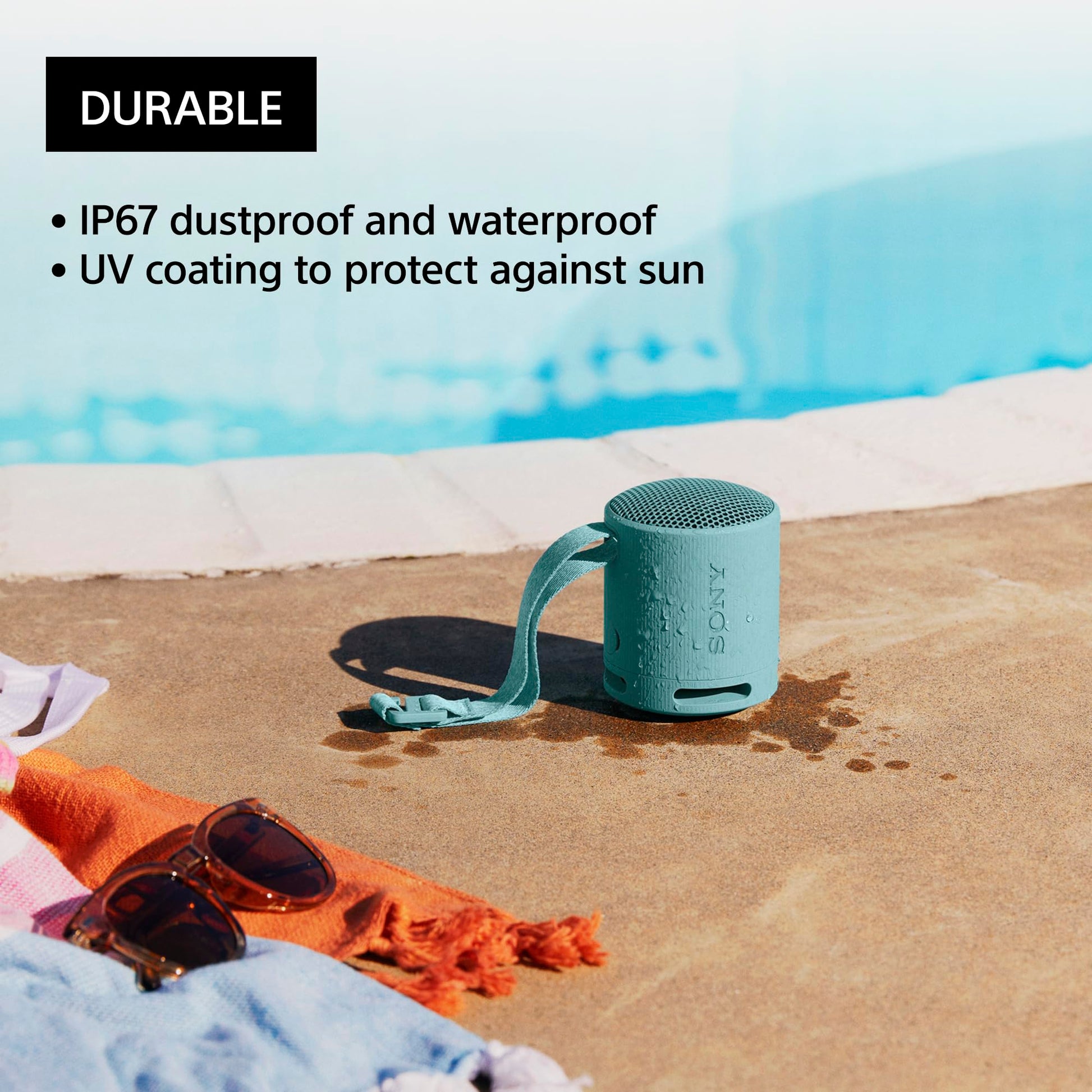 Sony SRS-XB100 Bluetooth-luidspreker, licht, compact, waterdicht en stofdicht IP67, tot 16 uur accu, aanpasbare band, zwart - NLMAX