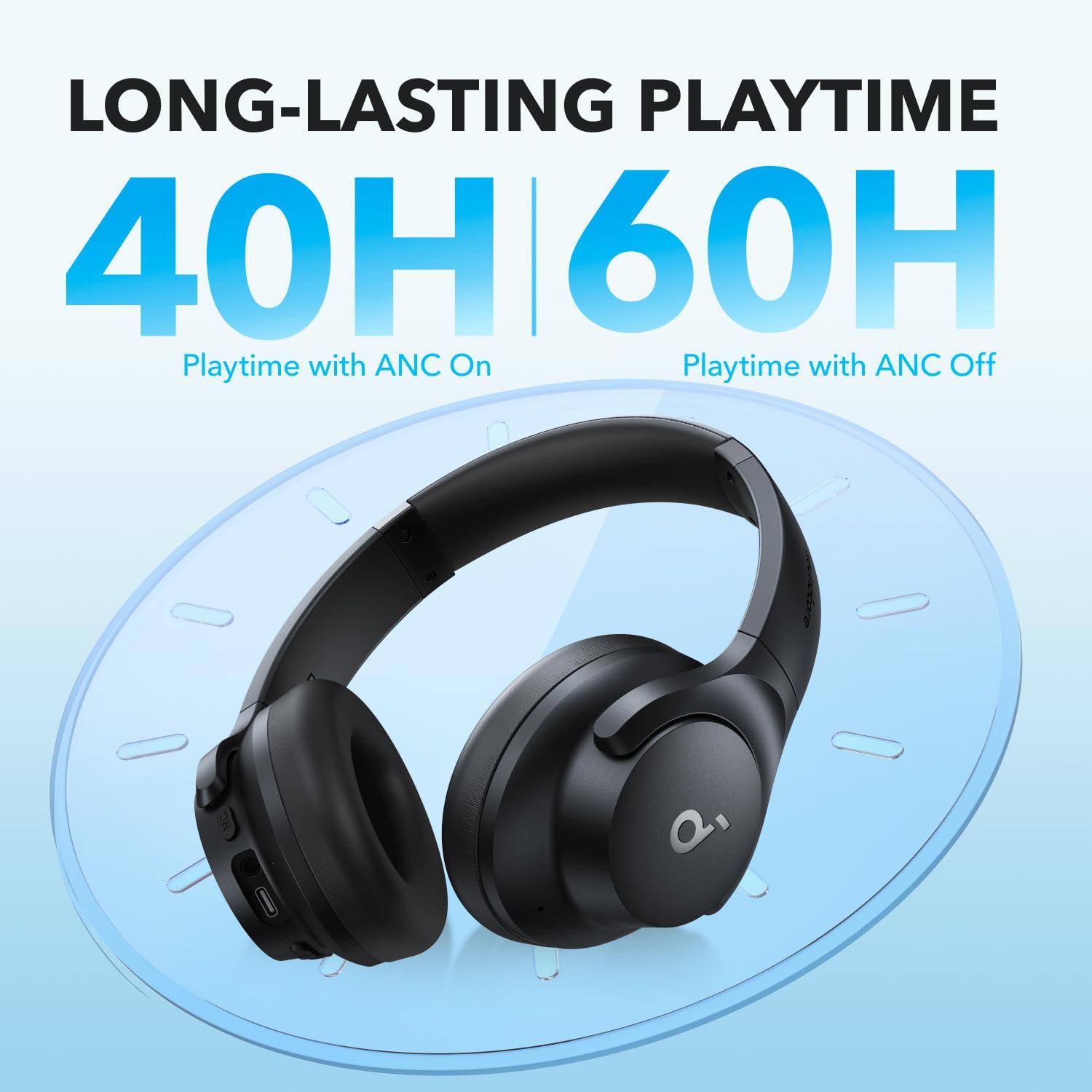 soundcore van Anker Q20i-hoofdtelefoon met hybride actieve ruisonderdrukking, bluetoothoordoppen, speelduur van 40 u, Hi-Res Audio, veel bas, appinstellingen, transparantiemodus, ideaal voor op reis - NLMAX