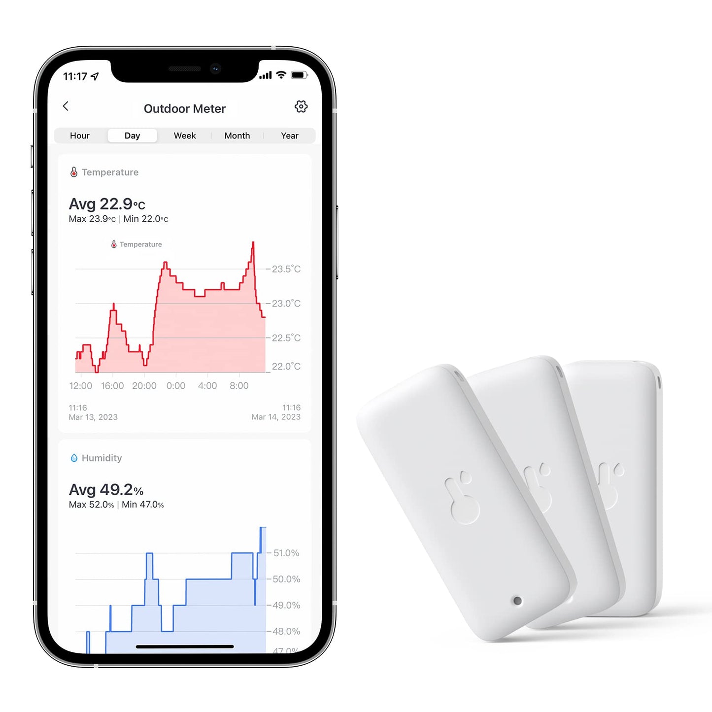 SwitchBot IP65 Buiten Binnenthermometer Hygrometer 3 Stuks, 120m Bluetooth Bereik, Koelkast Thermometer, Dauwpunt/VPD/Absolute Vochtigheid Sensor, Gratis Data Opslag Export, 2 Jaar Levensduur Batterij - NLMAX