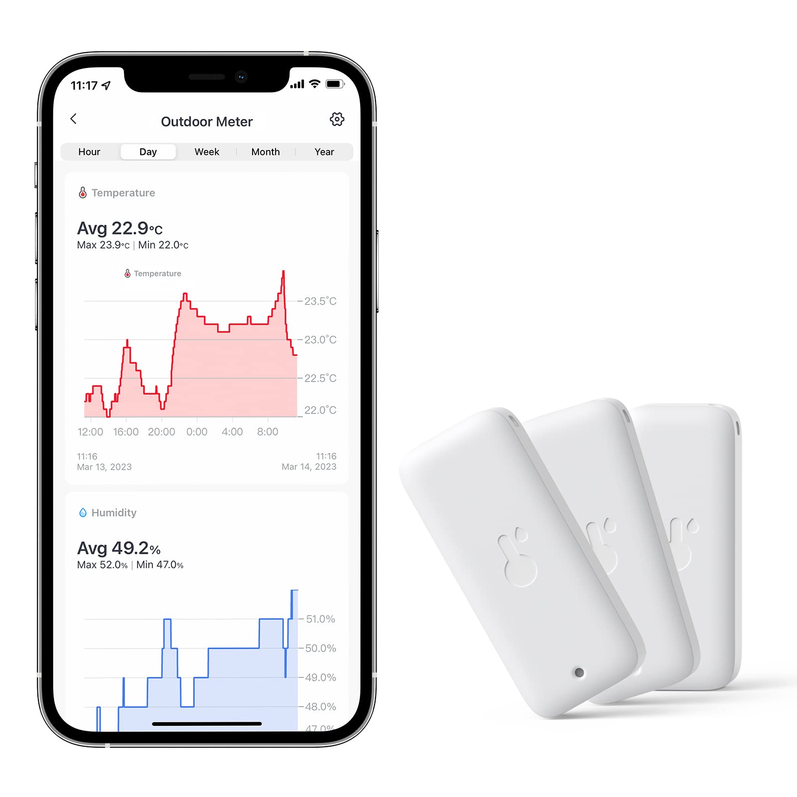 SwitchBot IP65 Buiten Binnenthermometer Hygrometer 3 Stuks, 120m Bluetooth Bereik, Koelkast Thermometer, Dauwpunt/VPD/Absolute Vochtigheid Sensor, Gratis Data Opslag Export, 2 Jaar Levensduur Batterij - NLMAX