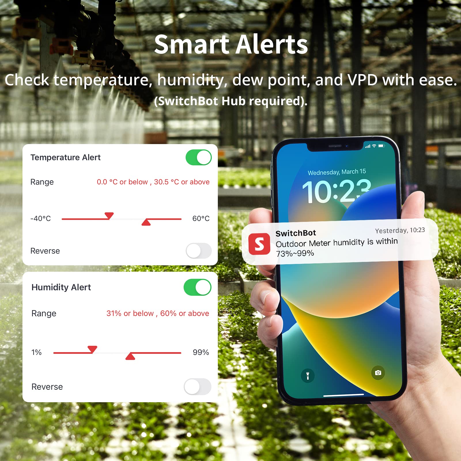 SwitchBot IP65 Buiten Binnenthermometer Hygrometer 3 Stuks, 120m Bluetooth Bereik, Koelkast Thermometer, Dauwpunt/VPD/Absolute Vochtigheid Sensor, Gratis Data Opslag Export, 2 Jaar Levensduur Batterij - NLMAX