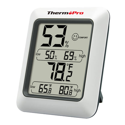 ThermoPro TP50 Digitale thermo-hygrometer, binnenthermometer, kamerthermometer met registratie en binnenklimaat-indicator voor klimaatregeling - NLMAX
