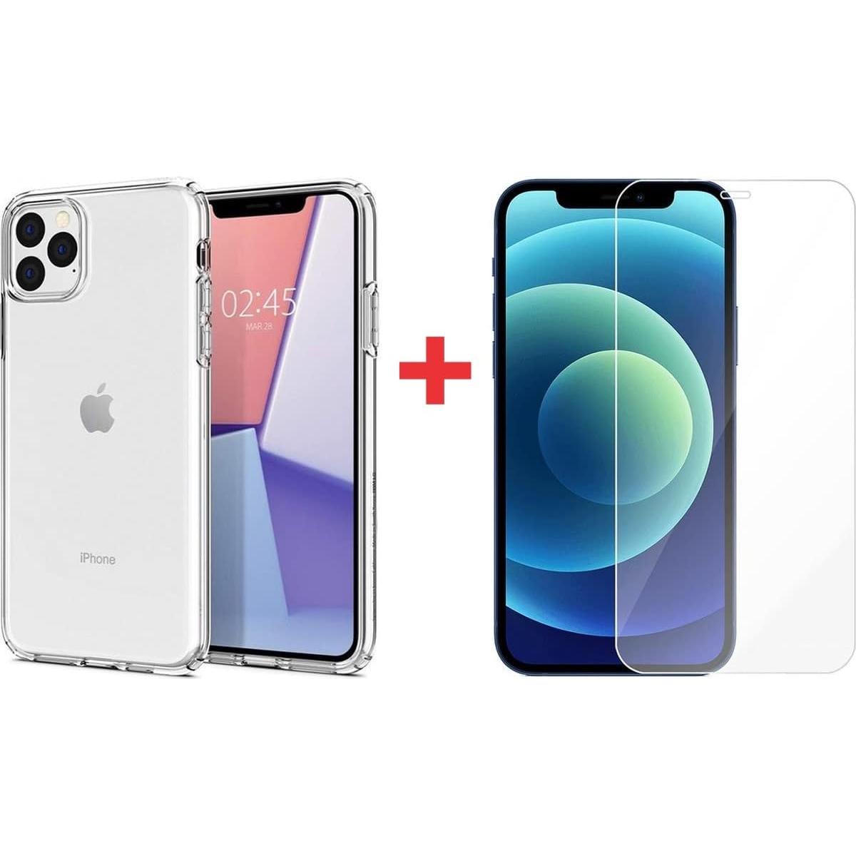 Transparante siliconen cover iPhone 11 Pro MAX Plus 2 gehard glas Screen Protector - NLMAX