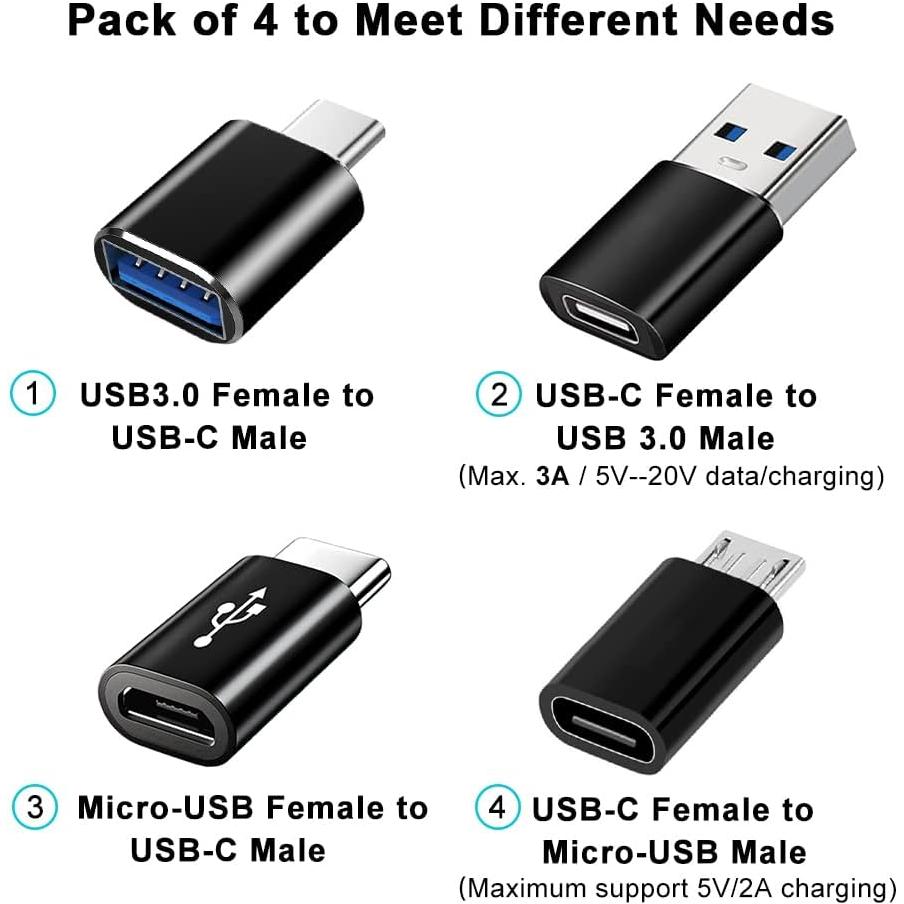 USB C Adapter 4 Stuks, USB C naar USB 3.0 OTG Adapter, Micro USB naar USB C Adapter, Compatibel met MacBook Pro, Samsung Galaxy, Mobiele Telefoons, PC, in de Auto en Meer - NLMAX