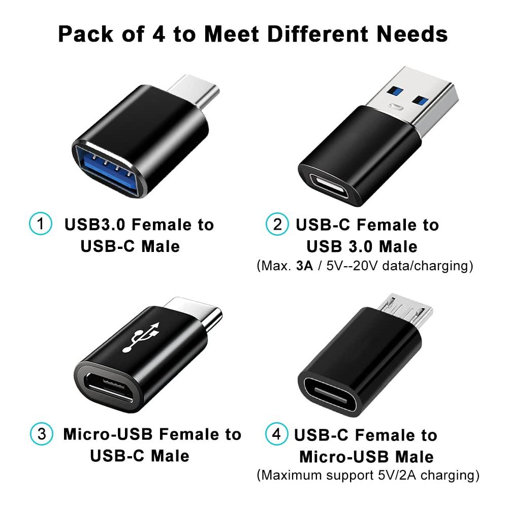 USB C Adapter 4 Stuks, USB C naar USB 3.0 OTG Adapter, Micro USB naar USB C Adapter, Compatibel met MacBook Pro, Samsung Galaxy, Mobiele Telefoons, PC, in de Auto en Meer - NLMAX
