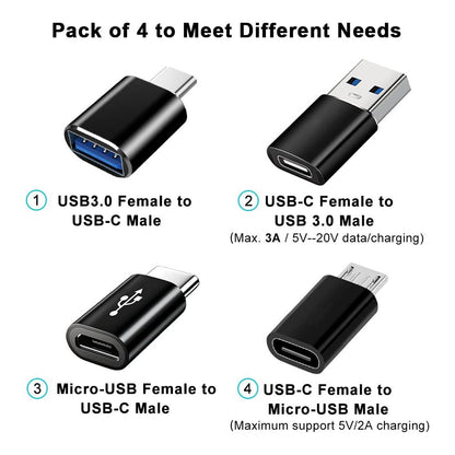 USB C Adapter 4 Stuks, USB C naar USB 3.0 OTG Adapter, Micro USB naar USB C Adapter, Compatibel met MacBook Pro, Samsung Galaxy, Mobiele Telefoons, PC, in de Auto en Meer - NLMAX
